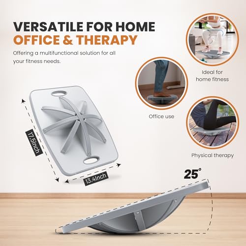 Professional Wooden Balance Board, 360 Degree Portable Wobble Board with Comfortable Surface, Standing Desk Rocker Board for Physical Therapy, Core Strength Stability Training