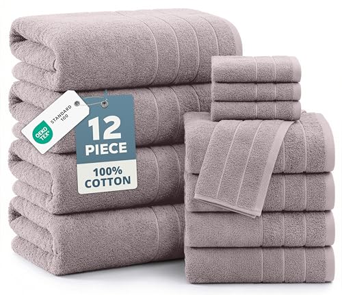 Casa Platino 100% Cotton Bathroom Towel Set - 12 Pcs - Very Soft, Quick Dry & Highly Absorbent - 4 Bath, 4 Wash Cloth, 4 Hand Towels - Ideal for Guests & Perfect for Your Bathroom - Platinum - color: 06: Platinum, size: 12 Piece Towel Set
