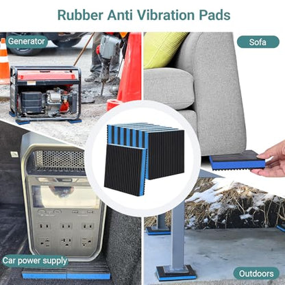 8 Pack Heavy Duty Anti Vibration Pads 4" x 4" x 7/8" – Ribbed Rubber Mats with EVA Sandwich Design, Non-Slip Rubber Isolation Mats for Air Compressor, Treadmill, Washer, Dryer, HVAC, and More