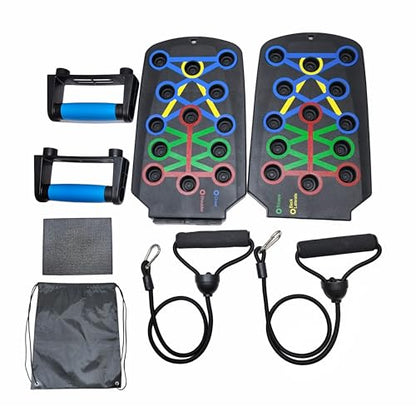 Push Up Board for Home Workout, Multifunctional 28 in 1 Foldable Pushup Station with Non-Slip Mat, Resistance Bands & Storage Bag. Perfect All-in-One Strength Training Equipment for Chest, Arms, Core, and Back, Compact Gym Gear for Men & Women