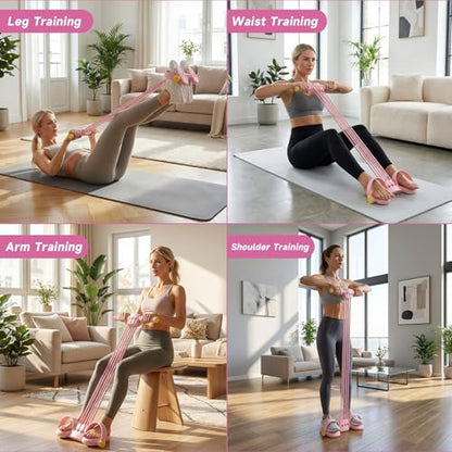 Pedal Resistance Bands with Handles, Adjustable 6-Tube Foot Pedal Resistance Band, Heavy-Duty Natural Rubber Tension Bands for Full Body Workout, Home Fitness Training for Abdomen, Arms, Legs & Waist