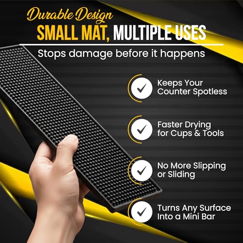 Rubber Service Bar Mat, Anti-slip12" x 6" Rubber Bar Spill Mat, 4 Pcs Premium PVC Pad for Kitchen, Restaurant, Countertop, Hotel, Beverages(4Pcs) - size: (12" x 6" -4Pcs)