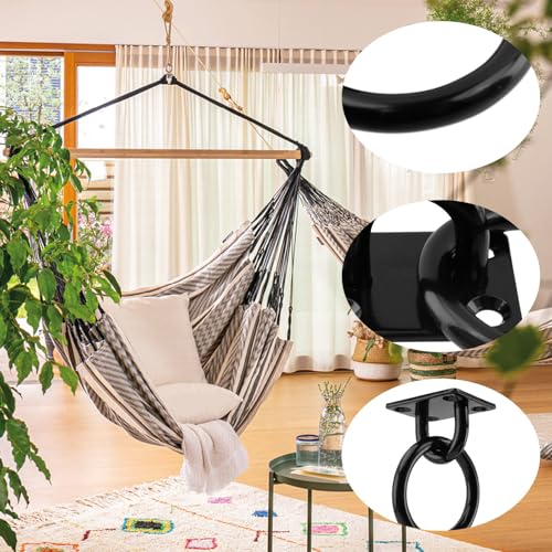 Semetall M8 Ceiling-Wall Mount Hook & Pad Eye Plate - 2Pack Stainless Steel Black Deck Hardware with Screws, Heavy Duty Anchor Rings for Boat Rigging, Yoga Swings, Hammocks & Marine Suspension - size: M8