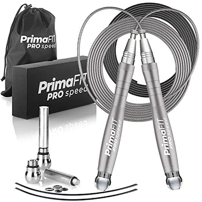 Jump Rope Pro Speed Skipping Rope Adjustable Adult Jumping Rope Weighted Aluminium Handles for Double Dutch Boxing Workout Crossfit Exercise Fitness Spare Cable Weights Protectors Carry Bag - color: Silver