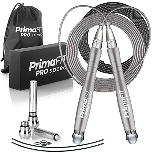 Jump Rope Pro Speed Skipping Rope Adjustable Adult Jumping Rope Weighted Aluminium Handles for Double Dutch Boxing Workout Crossfit Exercise Fitness Spare Cable Weights Protectors Carry Bag