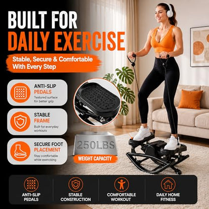 Lhanel Rock Stepper for Home Workout, Low-Impact Side Stepper with Resistance Bands, Side-to-Side Mini Stepper for Cardio, Weight Loss & Full Body Exercise - color: Black