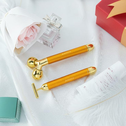 Face Massager Roller Golden 3D Roller Electric Facial Roller and T Shape Facial Roller Massager Kit Face Rollers