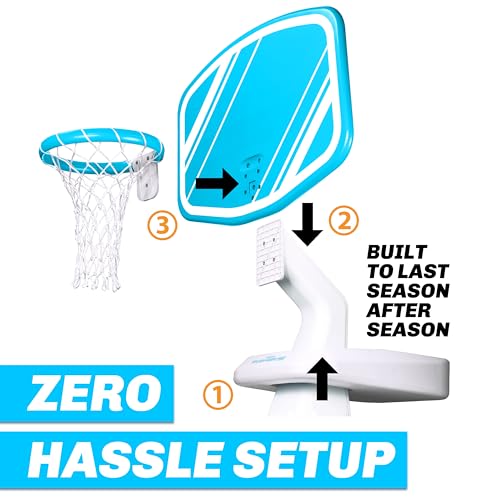 GoSports Splash Hoop PRO Pool Basketball Game – Modern Poolside Basketball Hoop with Backboard, Ball & Pump – Swimming Pool Basketball Hoop for Inground & Above Ground Pools - color: Aqua