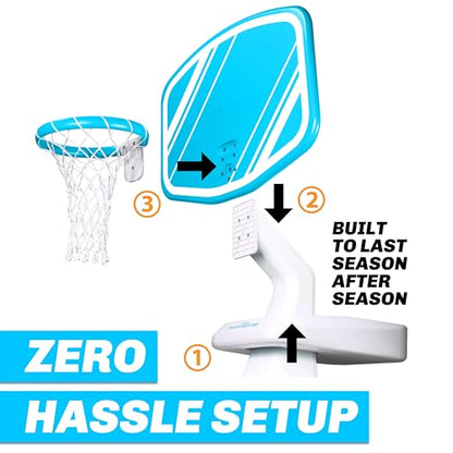 GoSports Splash Hoop PRO Pool Basketball Game – Modern Poolside Basketball Hoop with Backboard, Ball & Pump – Swimming Pool Basketball Hoop for Inground & Above Ground Pools - color: Aqua