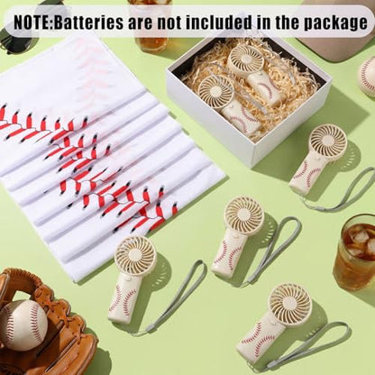 Retisee 24 Pcs Baseball Cooling Towel Mini Portable Fan Set 32 x 12 Inch Workout Towels Handheld Battery Powered Fan Sporting Baseball Gifts for Summer Team Gift Travel Camping Makeup Yoga Running