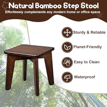 StrongTek Bamboo Small Step Stool, Durable and Stylish Wooden Step for Adults and Kids, Perfect for Kitchen, Bathroom, Bedroom, or Living Room, Non-Slip, Compact, Portable, Easy to Store (Chocolate)