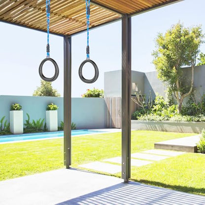 SELEWARE Trapeze Swing Rings, Non-Slip Gymnastic Rings Pull Up Exercise Rings for Home Gym Playground Ninja Warrior Obstacle Course Training Workout