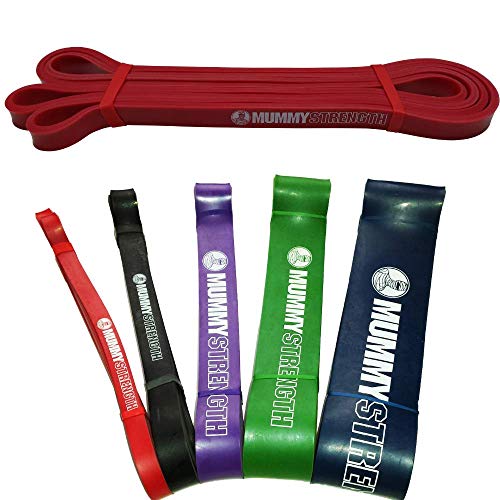 MummyStrength Resistance Bands for Men and Women. The Best Stretch Band for Pull Up Exercise and Powerlifting. Works with Any Pull Up Bar or Station. Single Band. Workout Guide Included - color: Red