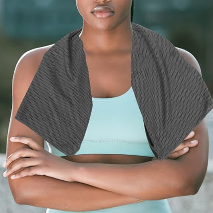 Quick Dry Sports Towel with Sweat Absorption, Comfortable Microfiber Fitness Towel for Camping, Hiking, Beach Use – Compact, Lightweight, Dark Gray with Mesh Bag
