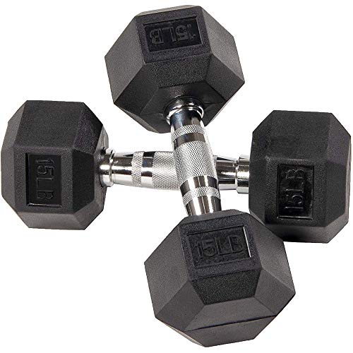 Fitvids Rubber Coated Hex Dumbbell Set with Storage Rack, 100/150/200/550 LB Hand Weight Set with Anti-Slip Grip for Home Gym - size: Dumbbell: 15LBS Pair