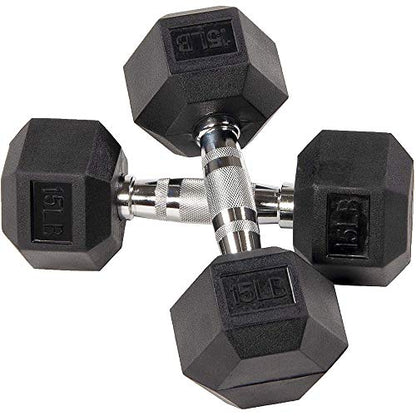 Fitvids Rubber Coated Hex Dumbbell Set with Storage Rack, 100/150/200/550 LB Hand Weight Set with Anti-Slip Grip for Home Gym - size: Dumbbell: 15LBS Pair