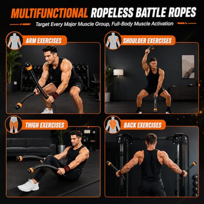 Ropeless Battle Ropes Adjustable Weighted Cordless Battle Rope Sticks for Home Gym, Portable Full Body Workout Equipment for Cardio & Strength Training, Includes Wrist Straps & Carry Bag