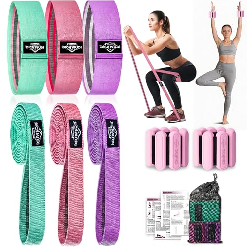 DICYWUDI Fabric Resistance Bands for Working Out, 6Pack Non-Slip Exercise Bands for Women and Men, Fabric Booty Bands for Home, Fitness, Pilates, Stretching - color: ‎8pcs Pink/green/purple