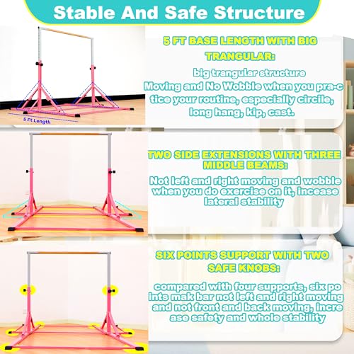 MARFULA Gymnastic Kip Bar for Kids Teens Ages 3-25 of All Gymnastic Levels - color: Pink(5 Ft Base)