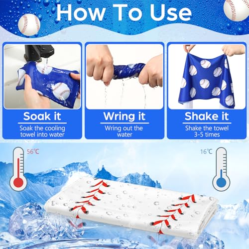 12 Pcs Baseball Cooling Towels 30" x 9" Quick Dry Microfiber Sweat Towels for Workout, Gym, Running, Baseball Teams Sports Fans Party Favors Gifts - style: Baseball