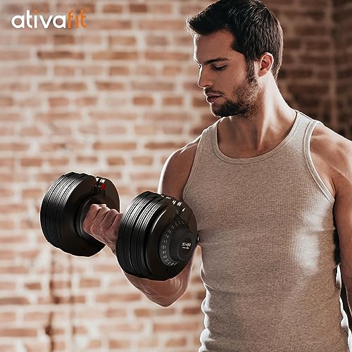 ATIVAFIT Adjustable Dumbbells Set of 2, 5–88LB Quick Adjust Free Weights with Double Safety Lock & Anti-Slip Steel Handle, Space Saving Home Gym Equipment for Full Body Strength Training