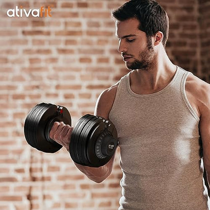 ATIVAFIT Adjustable Dumbbells Set of 2, 5–88LB Quick Adjust Free Weights with Double Safety Lock & Anti-Slip Steel Handle, Space Saving Home Gym Equipment for Full Body Strength Training