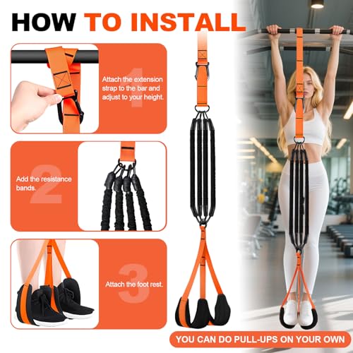 Pull Up Assistance Bands 65-260lbs, 4 Heavy Duty Pull Up Resistance Bands with Fabric Feet/Knee Rest for Pull Up Bar, Body Strength Training, Home Gym Fitness