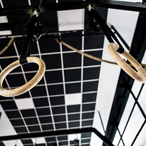 Topyond Wood Gymnastic Rings with Adjustable Straps, Olympic Rings 25mm for Gym, Workout, Exercise, Outdoor Training, Quick Install Carabiner, Can Hold up to 220lbs, 14.8 Ft. Strap