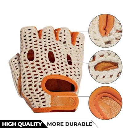 Real Soft Leather Mesh Net Fingerless Driving Weight Training Cycling Wheelchair Gloves W-1037 (XX-Large)