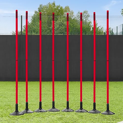 FORZA Slalom Agility Poles | Improve Endurance, Speed & Footwork | Color, Size & Rubber Base Options Available [8 Pack] - color: Red, size: With Bases, style: 6ft