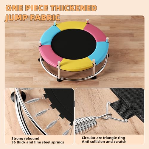 55" Trampoline for Kids,Up to 440 Ibs Mini Trampoline with Anti-Rollover Round Bottom,Indoor & Outdoor Toddler Trampoline with Safety Enclosure,Adjustable Gymnastics Bars,Basketball Hoop