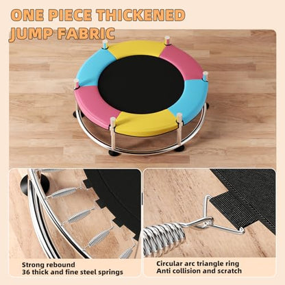 55" Trampoline for Kids,Up to 440 Ibs Mini Trampoline with Anti-Rollover Round Bottom,Indoor & Outdoor Toddler Trampoline with Safety Enclosure,Adjustable Gymnastics Bars,Basketball Hoop