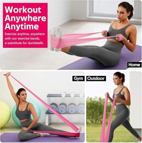 18PCS Resistance Bands Bulk, Non-Latex Physical Therapy Bands, Professional Flat Bands for Trainers, Pilates & Home Gym Full Body Workout, Strength Training, Includes 6 Sets with Carry Bags