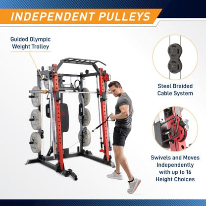 Marcy Smith Machine Cage System Home Gym Multifunction Rack, Customizable Training Station - style: Home Gym Cage + 230lb Weight Set
