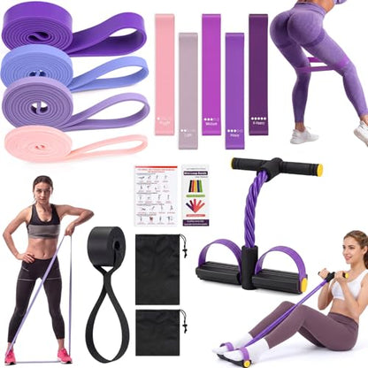 3-in-1 Resistance Bands Set for Working Out, 4 Pull up Assist Elastics with Door Anchor, 5 Booty Loops & 6-Tube Pedal Pull Rope, Home Gym Training Equipment, Arms Core Leg Glute Exercise