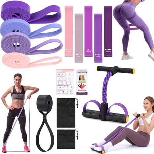 3-in-1 Resistance Bands Set for Working Out, 4 Pull up Assist Elastics with Door Anchor, 5 Booty Loops & 6-Tube Pedal Pull Rope, Home Gym Training Equipment, Arms Core Leg Glute Exercise