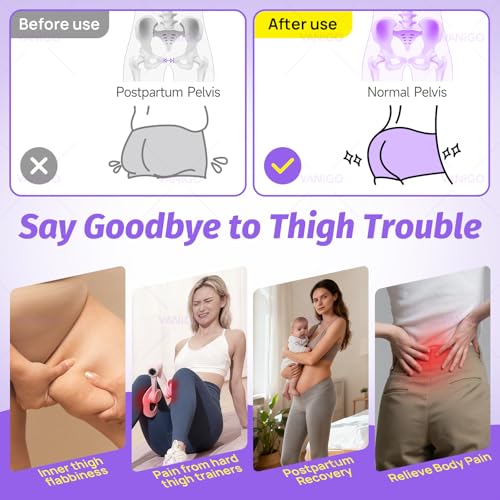 Thigh Trainer with Inflatable Resistance Ball, Adjustable 120 LB Inner & Outer Thigh Exerciser, Kegel Pelvic Floor & Hip Trainer for Women, Home Leg Equipment Compact Resistance Bands Fitness - color: Violet