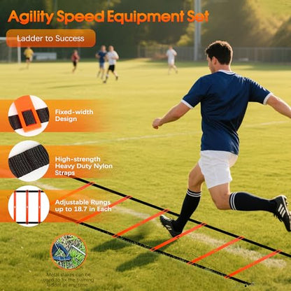 Agility Ladder Speed Training Equipment Set-20ft Agility Ladder,12 Soccer Cones,4 Hurdles,Jump Rope,Running Resistance,Soccer Football Training Equipment with Carrying Bag for Kids Adults - color: Orange