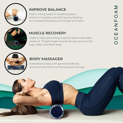 Tidal Roller - Dark Navy, Hunter & Seafoam Marbled - Muscle Massage Foam Roller for Back Pain & Stretching - Firm & Ergonomic Wide Wave Textured - Yoga & Athletics - Full Size, 20" x 5" - color: Dark Navy, Hunter & Seafoam Marbled