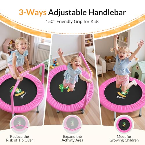 BCAN SP1 36'' Toddler Trampoline, ASTM Certified - Kids Trampoline for Ages 1-6, Foam Handle & Safe Thickened Cover, Mini Trampolines for Kids Indoor, Easy to Assemble| FED Fitness - color: Pink