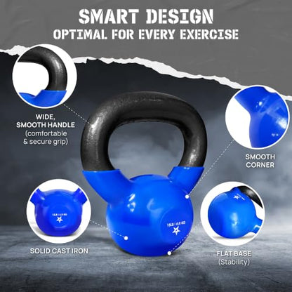 Yes4All Kettlebell, 5-100 LB Vinyl Coated Cast Iron Strength Training Kettlebells for Home Gym Exercises, Fitness, Full Body Workout Equipment, Push Ups, and Grip Strength - color: C. 15LB - Dark Blue, style: Vinyl Coated