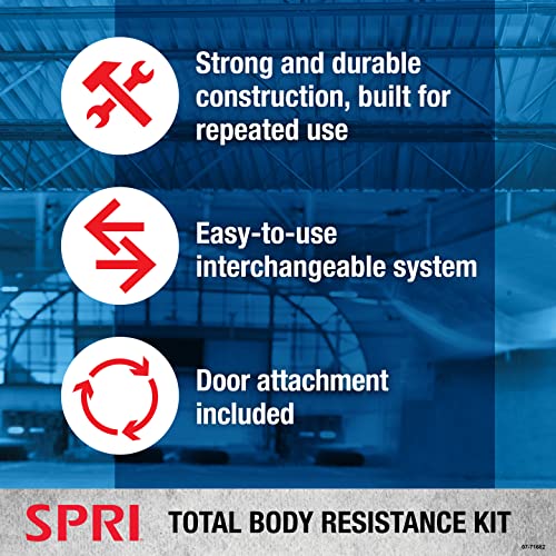 SPRI Resistance Band Kit - Resistance Training Interchangeable Tubes for Full Body Toning - Includes 5 Exercise Bands, Ankle/Wrist Strap with Padded Handles, Door Anchor, Exercise Guide, Carry Bag