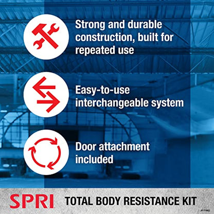 SPRI Resistance Band Kit - Resistance Training Interchangeable Tubes for Full Body Toning - Includes 5 Exercise Bands, Ankle/Wrist Strap with Padded Handles, Door Anchor, Exercise Guide, Carry Bag