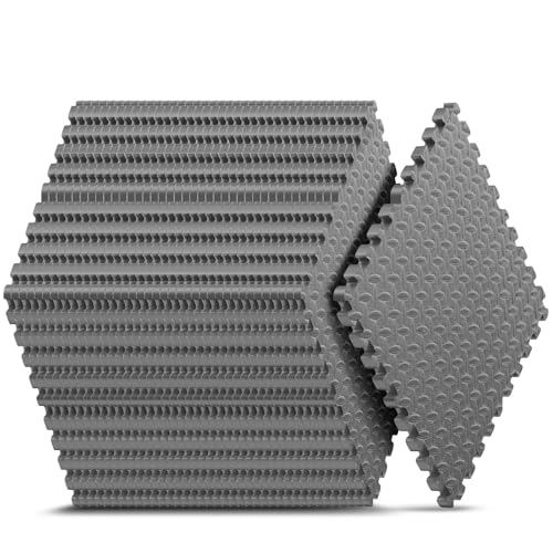 36 Pack 144 sqft Home Gym Mat, Puzzle Exercise Mat, EVA Interlocking Foam Floor Tiles for Home Workout Equipment and Kids' Play Areas -, 24 in x 24 in x ½ in, Grey 36 Tiles - color: Grey, size: 36 Pack(144 SF)