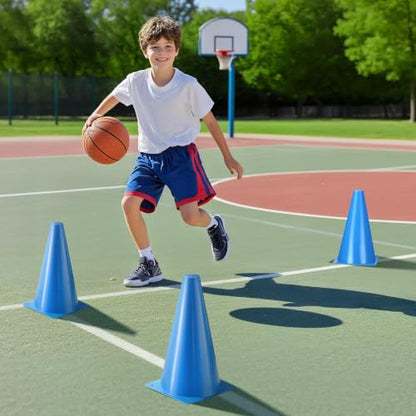 12pcs Cones 9 Inch Soccer Cones and Plastic Traffic Cones, Durable Cones for Sports Training, Ideal for Soccer, Basketball, Football, Skating, and Agility Drills Practice - color: blue