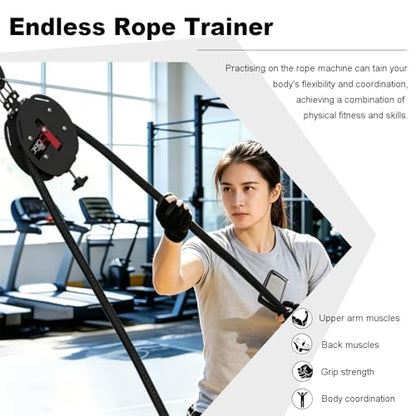 Endless Rope Trainer, Adjustable Resistance(11-66 lbs) Rope Pulley System for Strength, Upper Body, Portable Suspension Infinite Line Trainer Equipment for Home Gym Workouts