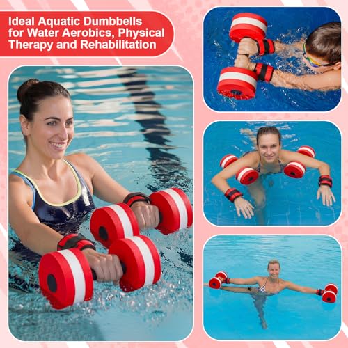 Hollowfly Water Aerobics Set, 4 Piece Pool Exercise Kit (2 Aquatic Dumbbells + 2 Ankle/wrist Weights), EVA Foam, Low-impact Workout - color: Red, size: 1lb