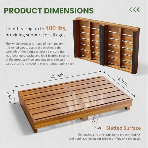 Wooden Step Stool, 3.5" One Step, Non-Slip Outdoor Heavy Duty Platform Mobility Step for Handicap, Bedroom, Kitchen