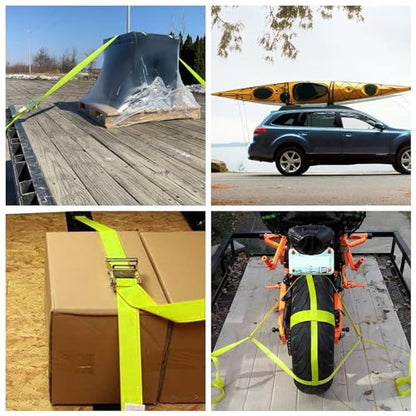 4 Pcs 1 Inch Ratchet Straps Heavy Duty 20ft Tie Down Straps Ratchet with Hooks, 2645 LBS Break Strength, Cargo Ratcheting Straps for Motorcycle Straps Tie Downs, Trucks, Yellow - color: Yellow