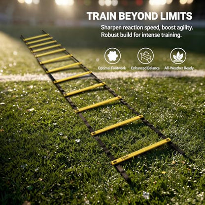 19.7 ft Agility Ladder for Speed & Balance Training, PE Multi-Sport Footwork Ladder with Storage Bag, 16.5 in Wide Soccer Agility Training Equipment for Youth Athletics & Childs Coordination Drills